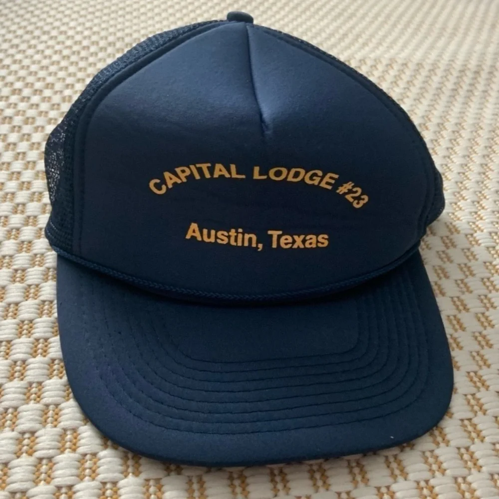 Vintage Capital Lodge 23 Austin TX Trucker Hat Navy Gold ATX